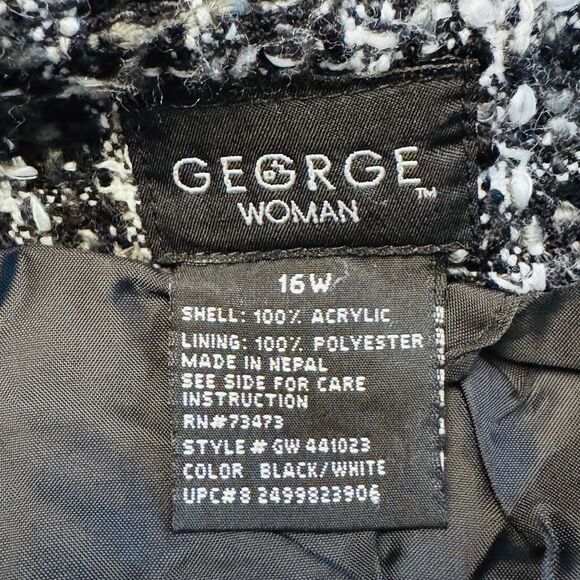 George Woman Tweed Fringe Edge Blazer Jacket Open Front Black White Sz 16W - Picture 9 of 11